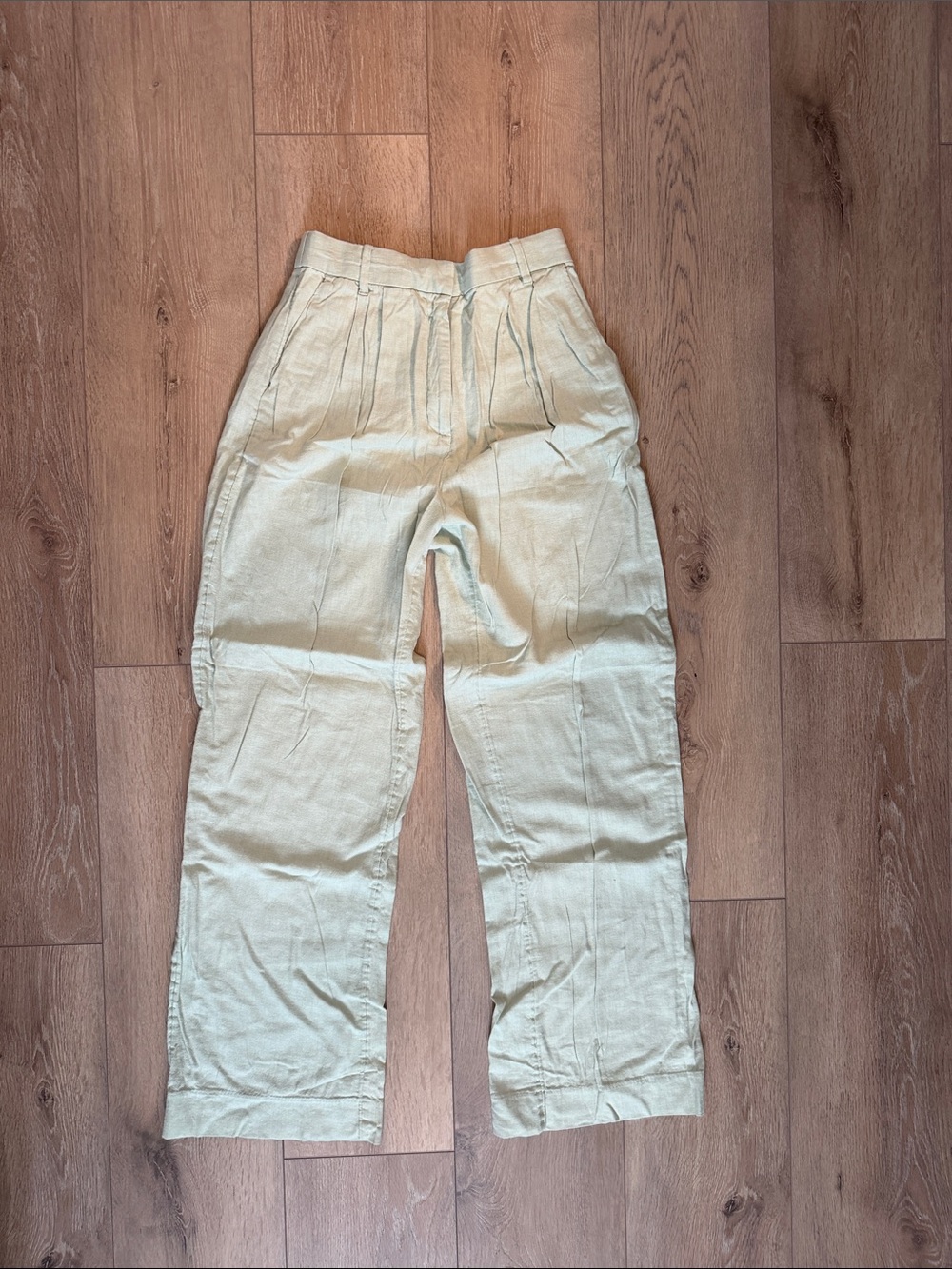 Abercrombie & Fitch Light Green Wide Leg Pleated Pants Linen - size small long